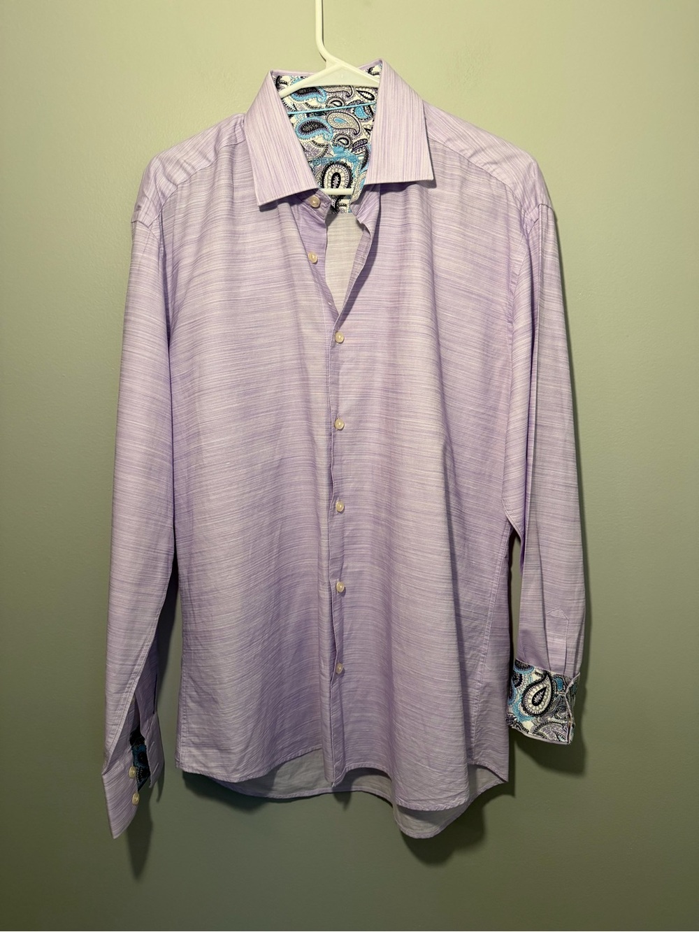 Bertigo Men's Lavender Dress Shirt with Paisley-Trim Collar and Cuffs